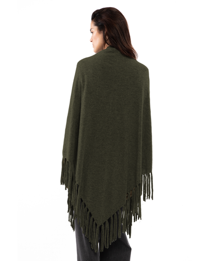 Women's Pure Cashmere Fringe Wrap Olive Green