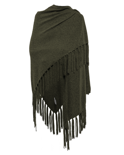 Women's Pure Cashmere Fringe Wrap Olive Green
