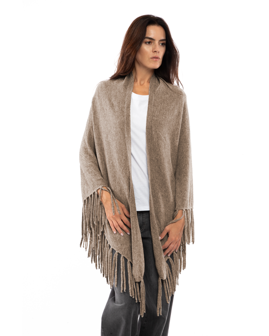 Women's Pure Cashmere Fringe Wrap Taupe
