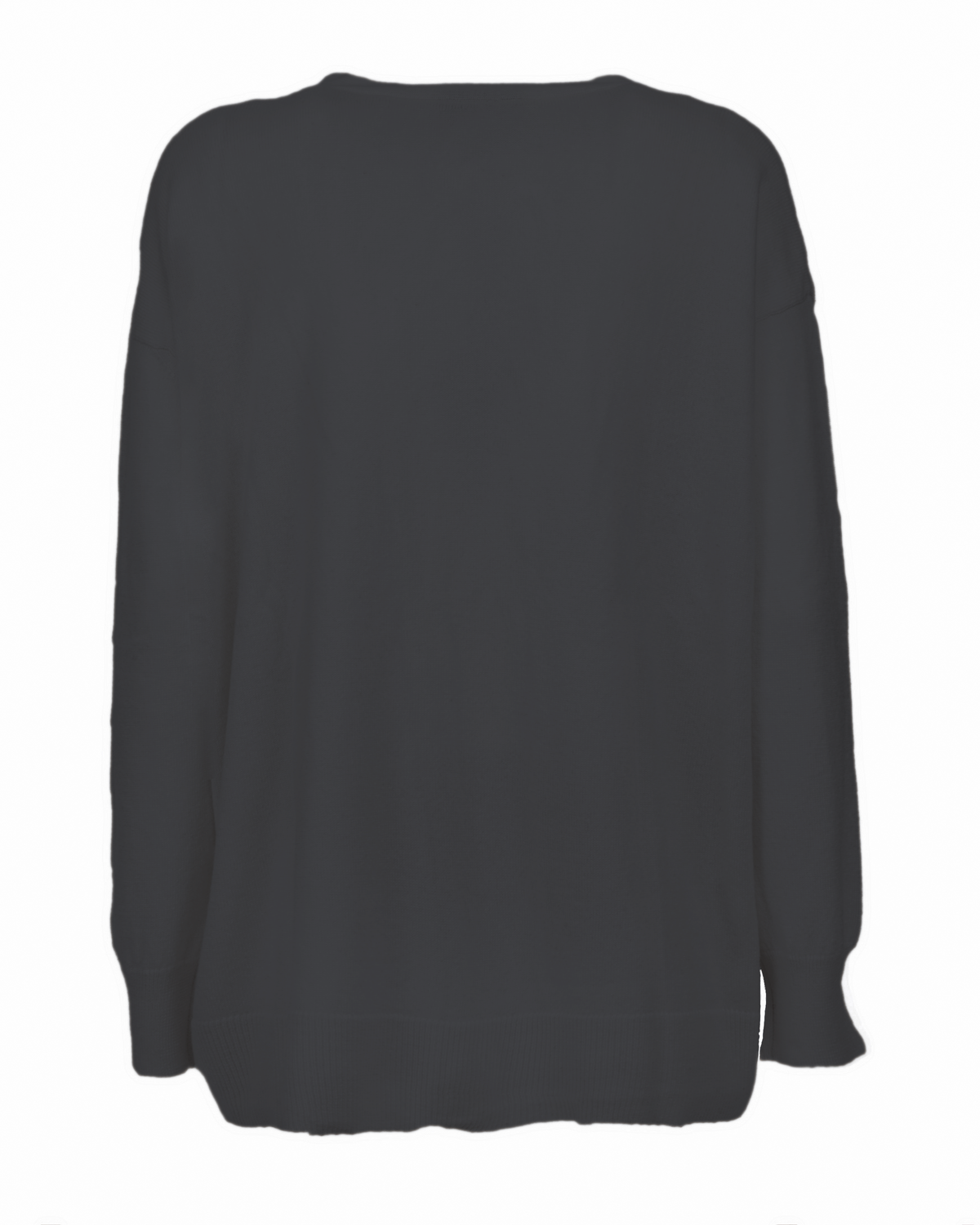 Women's cashmere oversized cardigan in Charcoal, back garment view showing the relaxed shape and hem