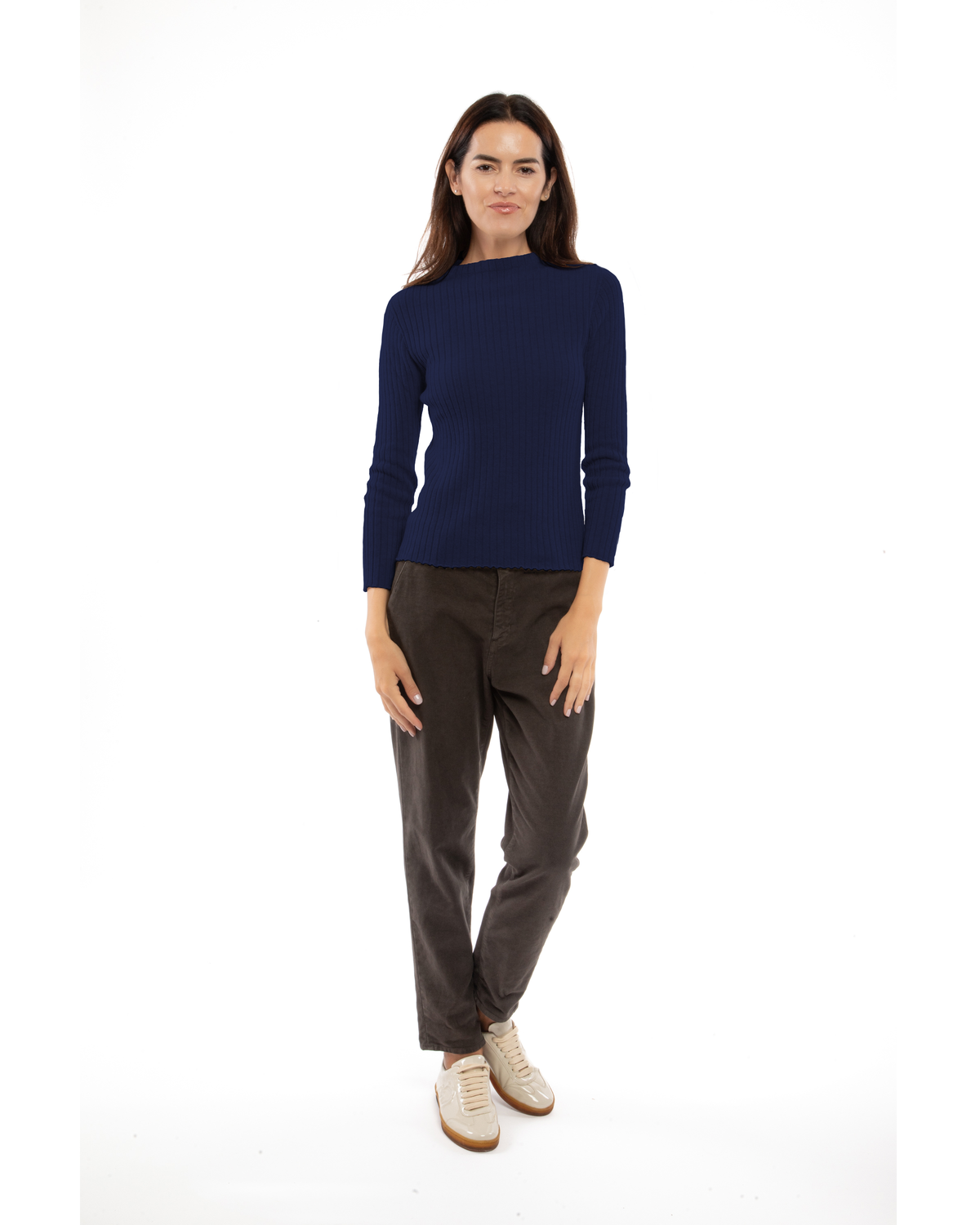 Women's Cashmere Vertical Rib Crewneck Sweater Blue — view 2