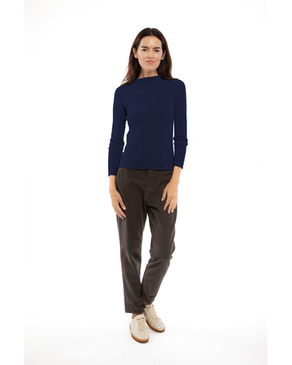 Women's Cashmere Vertical Rib Crewneck Sweater Blue — view 2