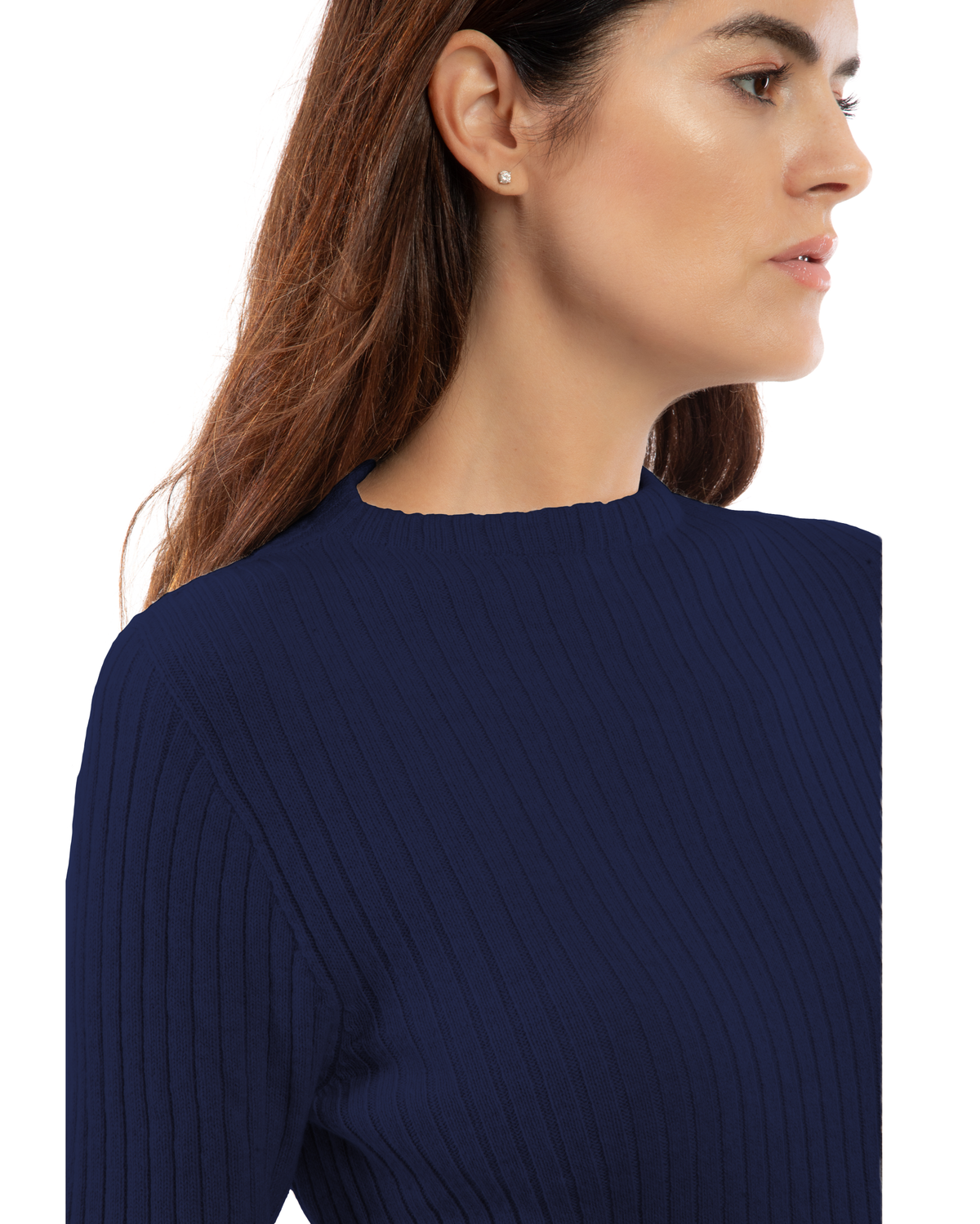 Women's Cashmere Vertical Rib Crewneck Sweater Blue — view 5