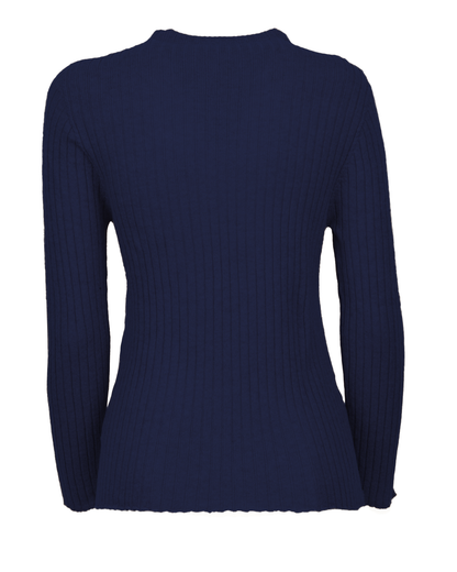 Women's Cashmere Vertical Rib Crewneck Sweater Blue — view B