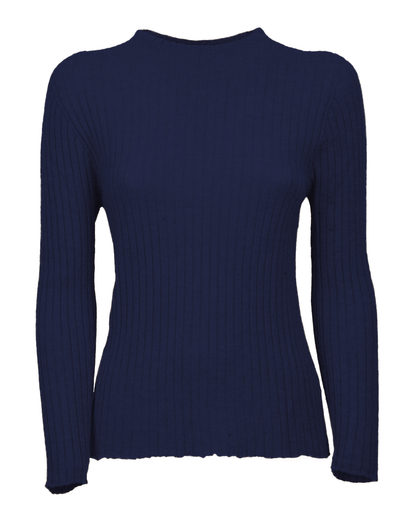 Women's Cashmere Vertical Rib Crewneck Sweater Blue — view F