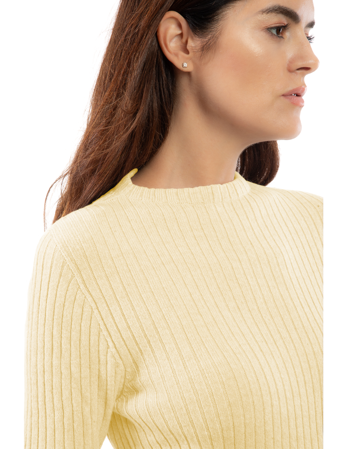 Women's Cashmere Vertical Rib Crewneck Sweater Butter Yellow — view 5