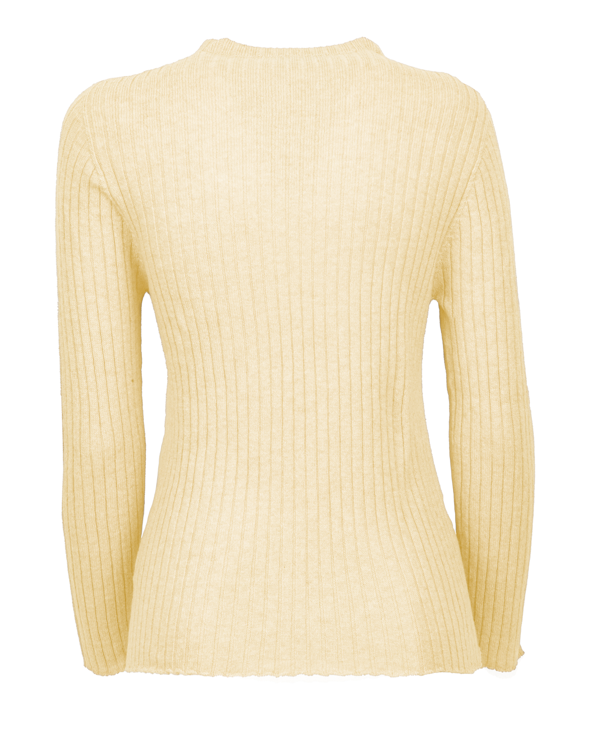 Women's Cashmere Vertical Rib Crewneck Sweater Butter Yellow — view B