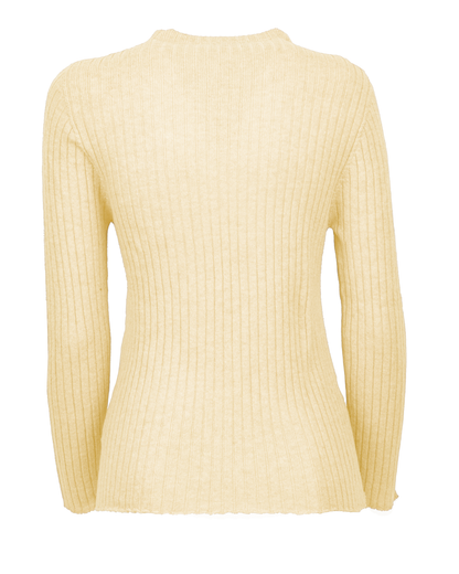 Women's Cashmere Vertical Rib Crewneck Sweater Butter Yellow — view B