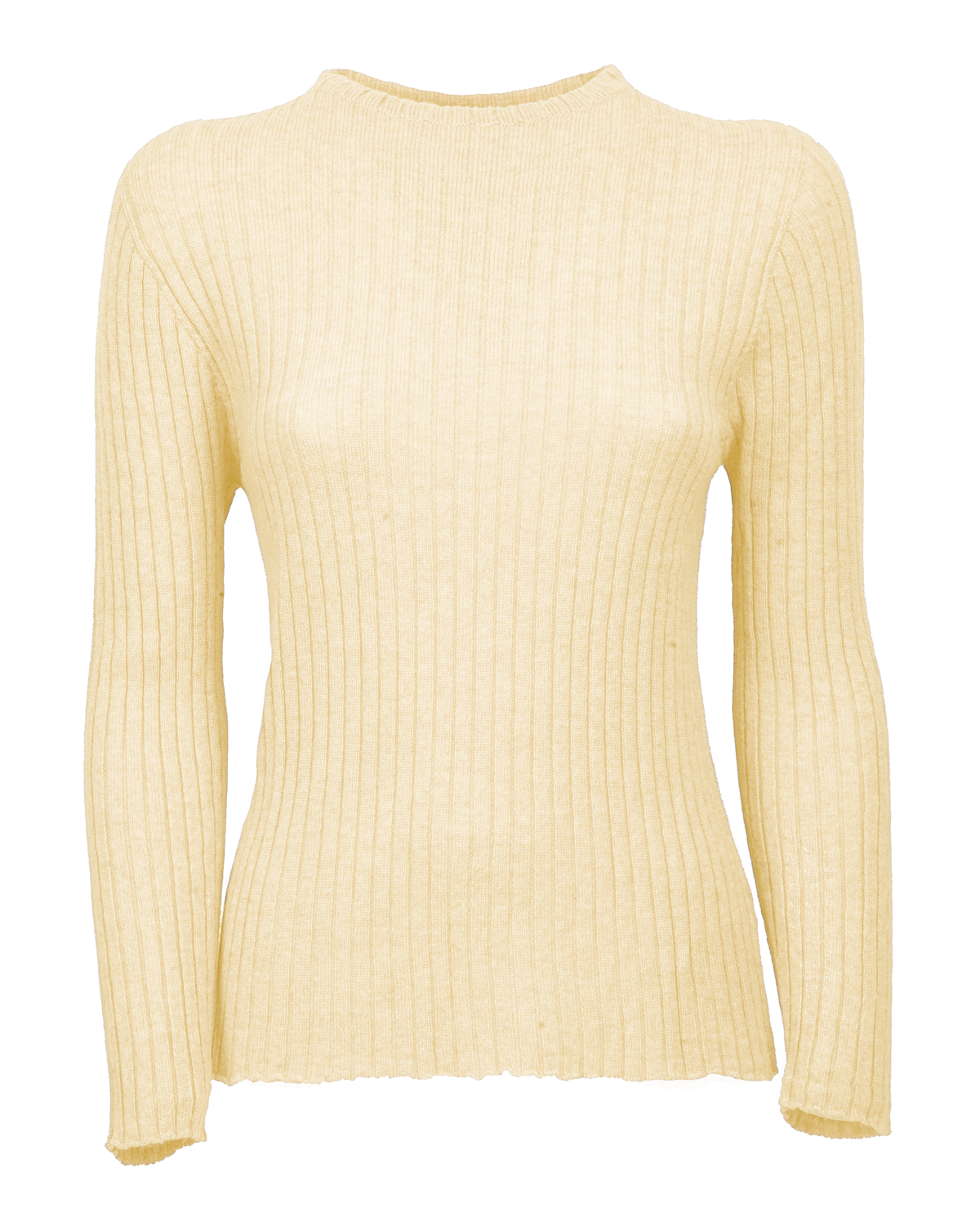 Women's Cashmere Vertical Rib Crewneck Sweater Butter Yellow — view F
