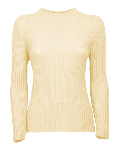 Women's Cashmere Vertical Rib Crewneck Sweater Butter Yellow — view F