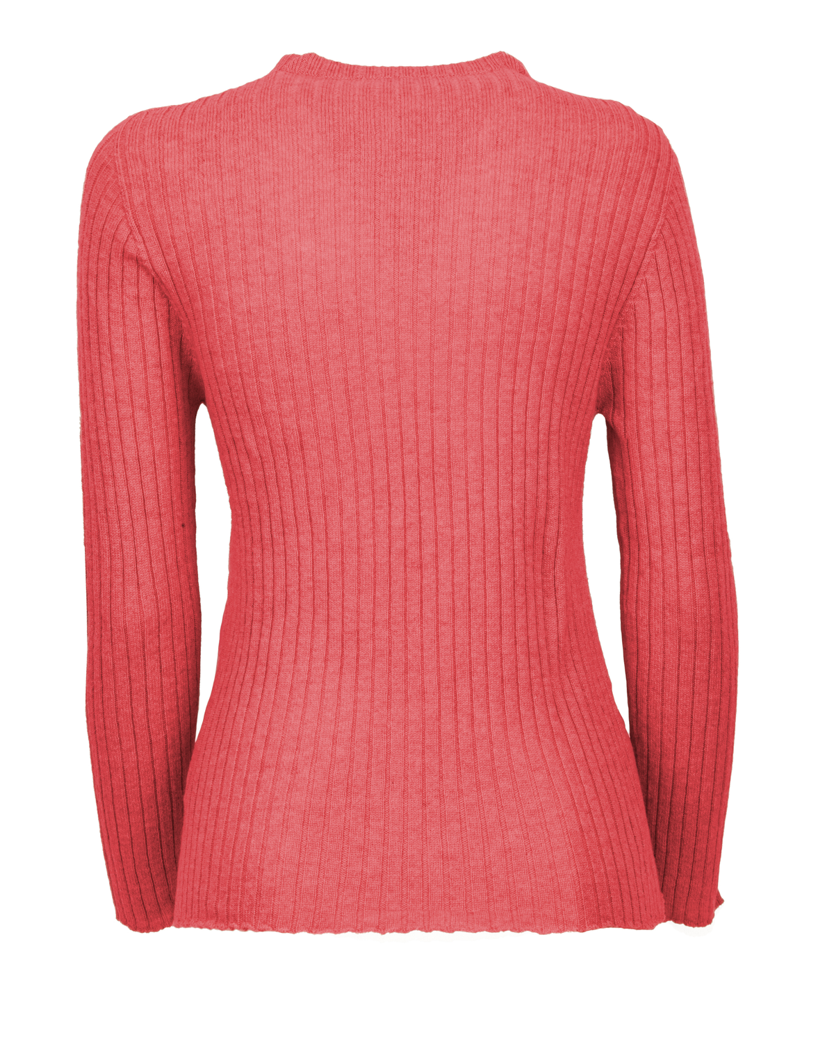Women's Cashmere Vertical Rib Crewneck Sweater Coral Red — view B
