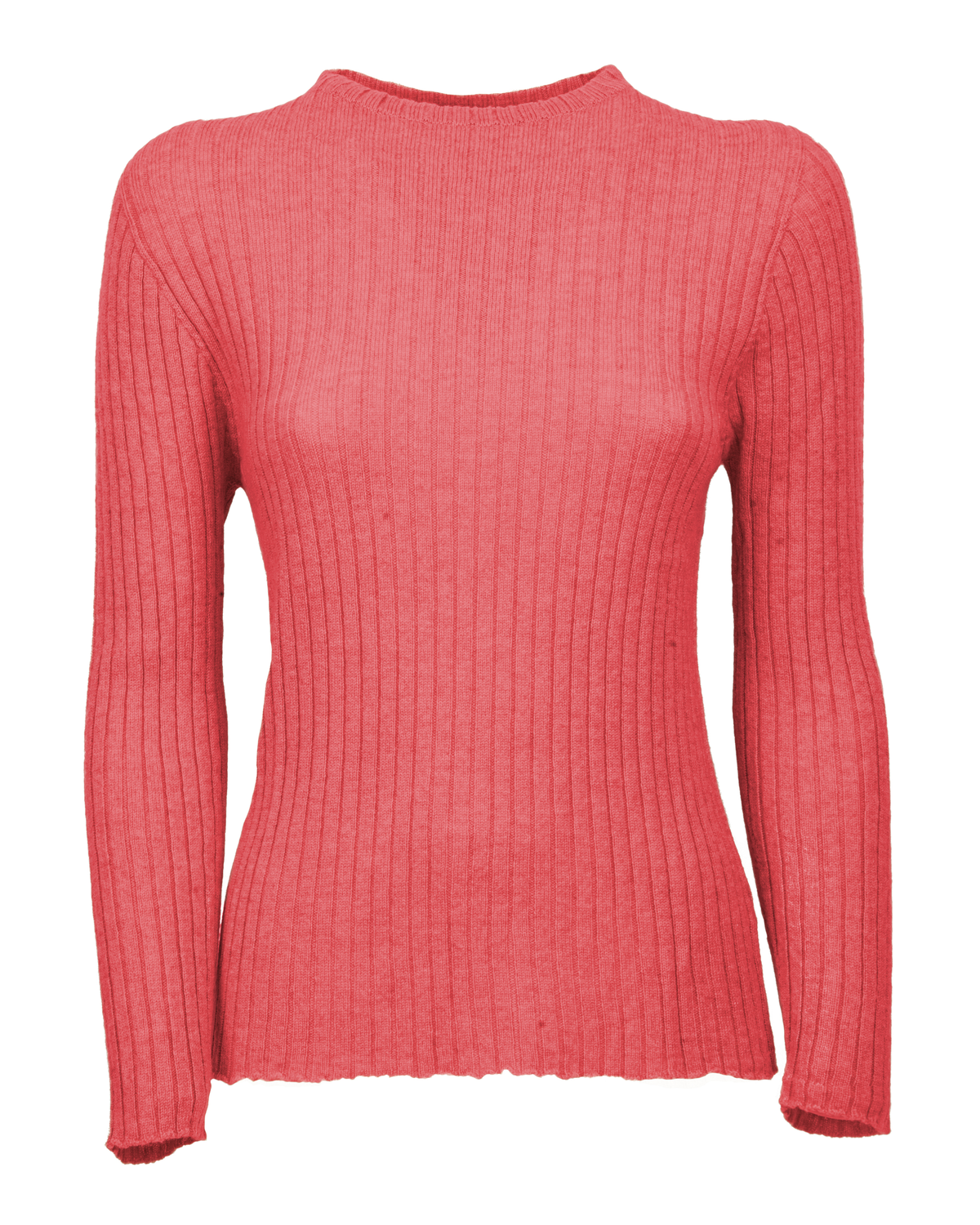 Women's Cashmere Vertical Rib Crewneck Sweater Coral Red — view F