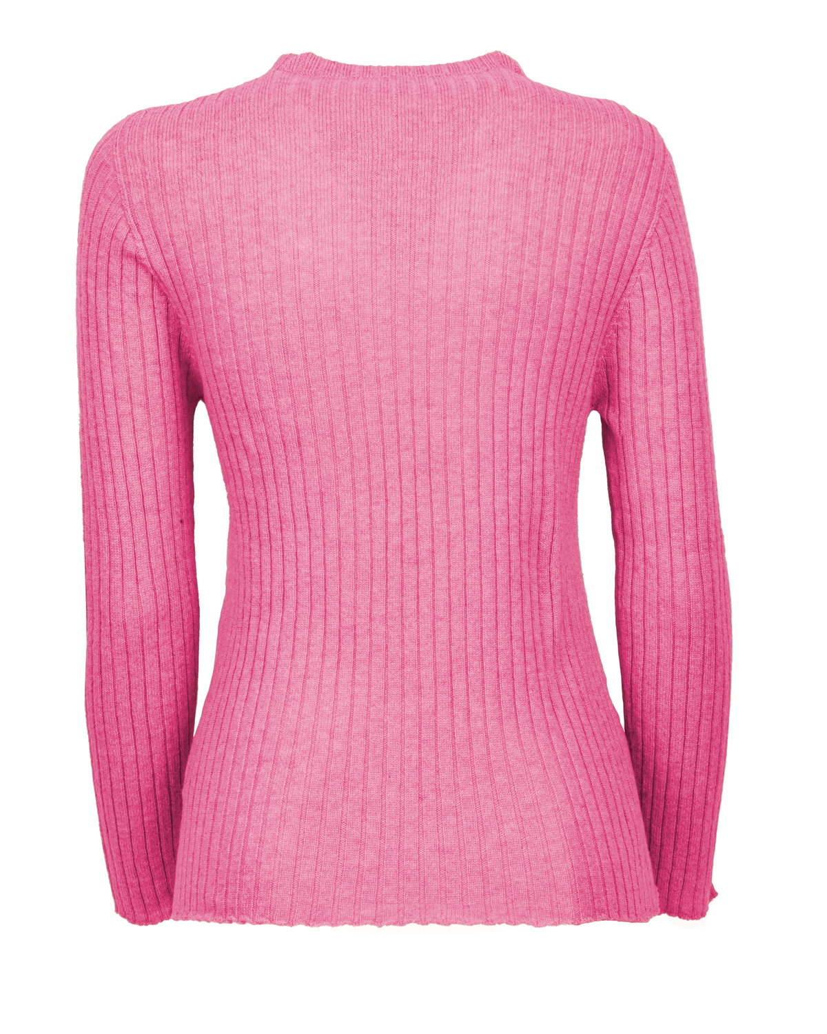 Women's Cashmere Vertical Rib Crewneck Sweater Fuchsia — view B