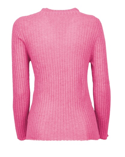 Women's Cashmere Vertical Rib Crewneck Sweater Fuchsia — view B
