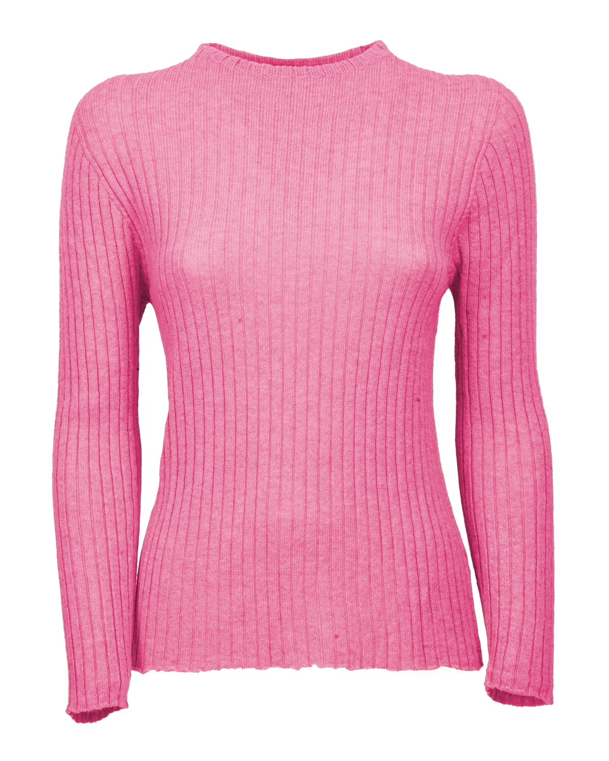 Women's Cashmere Vertical Rib Crewneck Sweater Fuchsia — view F
