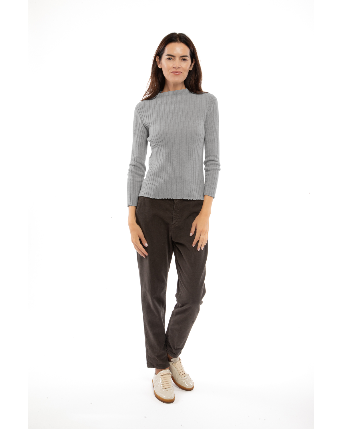 Women's Cashmere Vertical Rib Crewneck Sweater Melange Gray — view 2