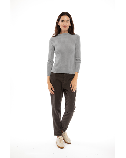 Women's Cashmere Vertical Rib Crewneck Sweater Melange Gray — view 2