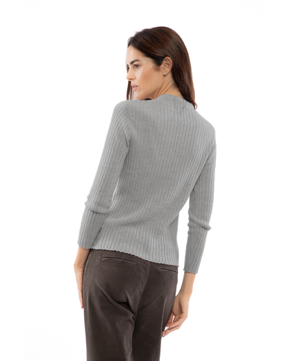 Women's Cashmere Vertical Rib Crewneck Sweater Melange Gray — view 4