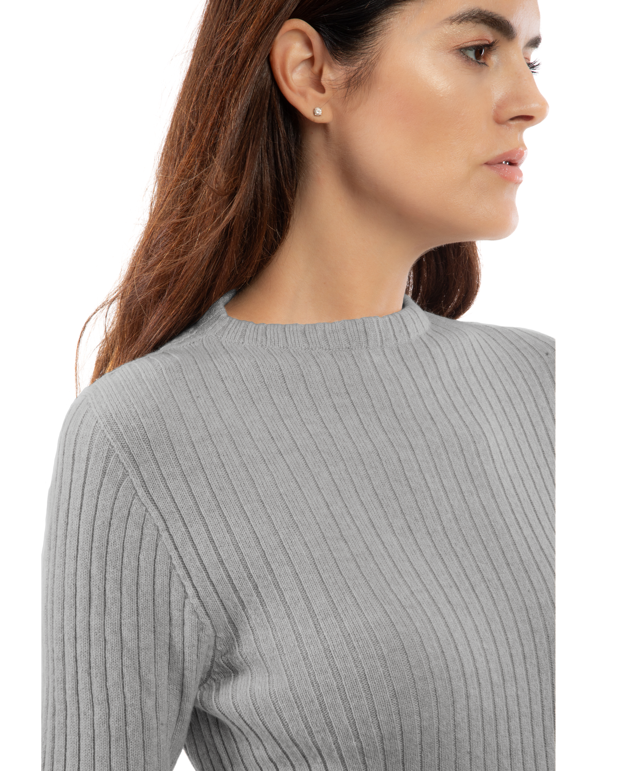 Women's Cashmere Vertical Rib Crewneck Sweater Melange Gray — view 5