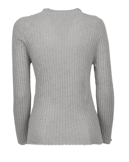Women's Cashmere Vertical Rib Crewneck Sweater Melange Gray — view B