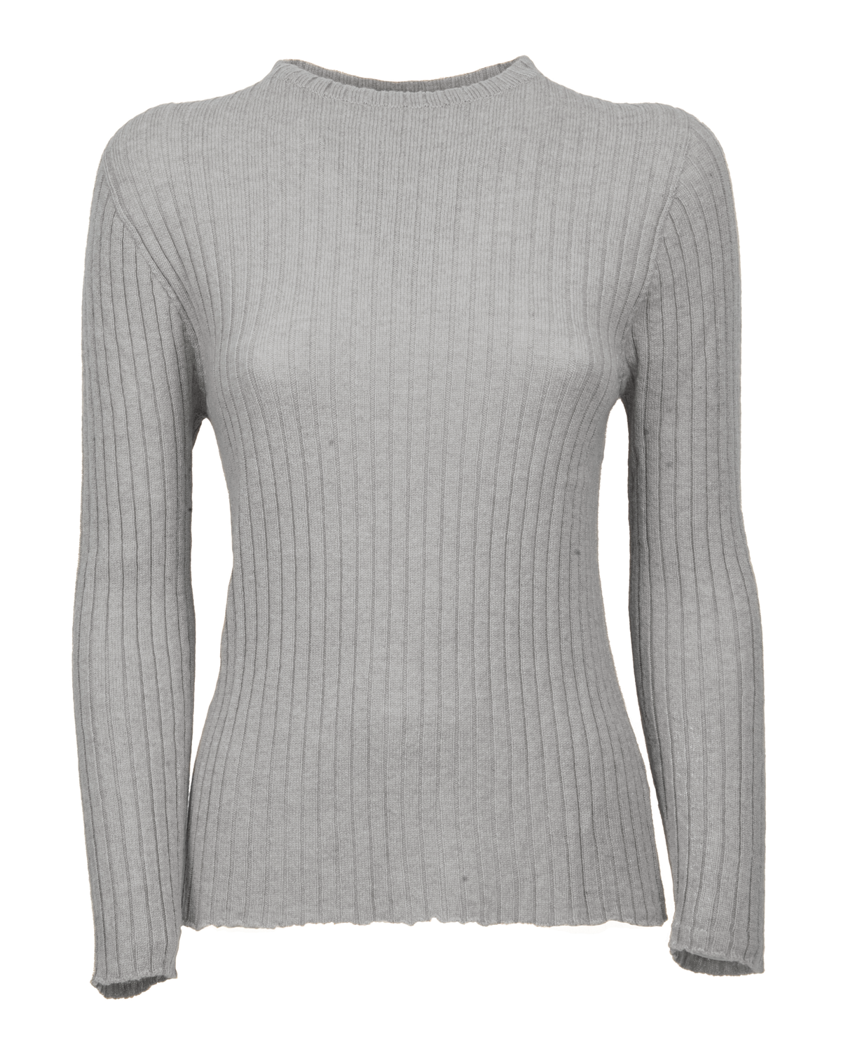 Women's Cashmere Vertical Rib Crewneck Sweater Melange Gray — view F