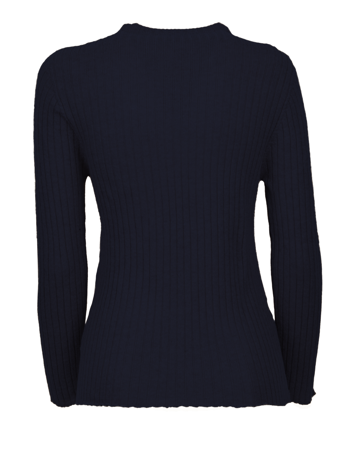 Cashmere vertical rib crewneck sweater in night blue, back view