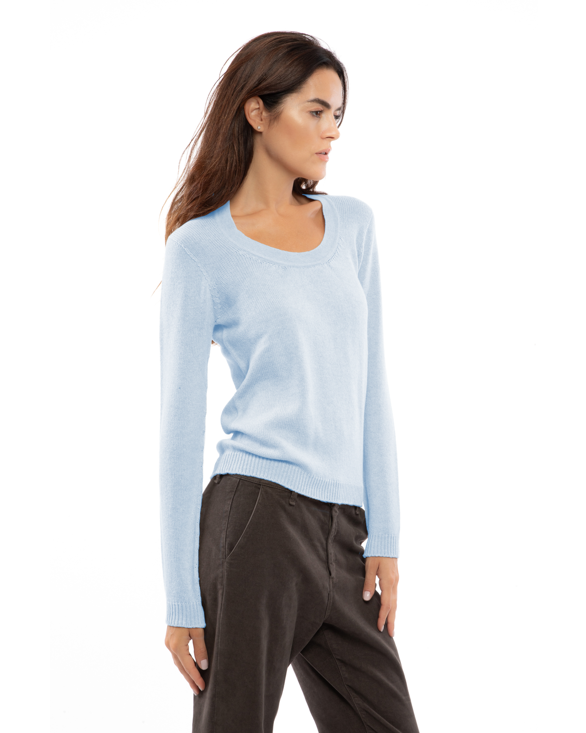 Women's Ultra-Light Pure Cashmere Scoop Neck Baby Blue — view 3