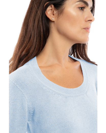 Women's Ultra-Light Pure Cashmere Scoop Neck Baby Blue — view 5