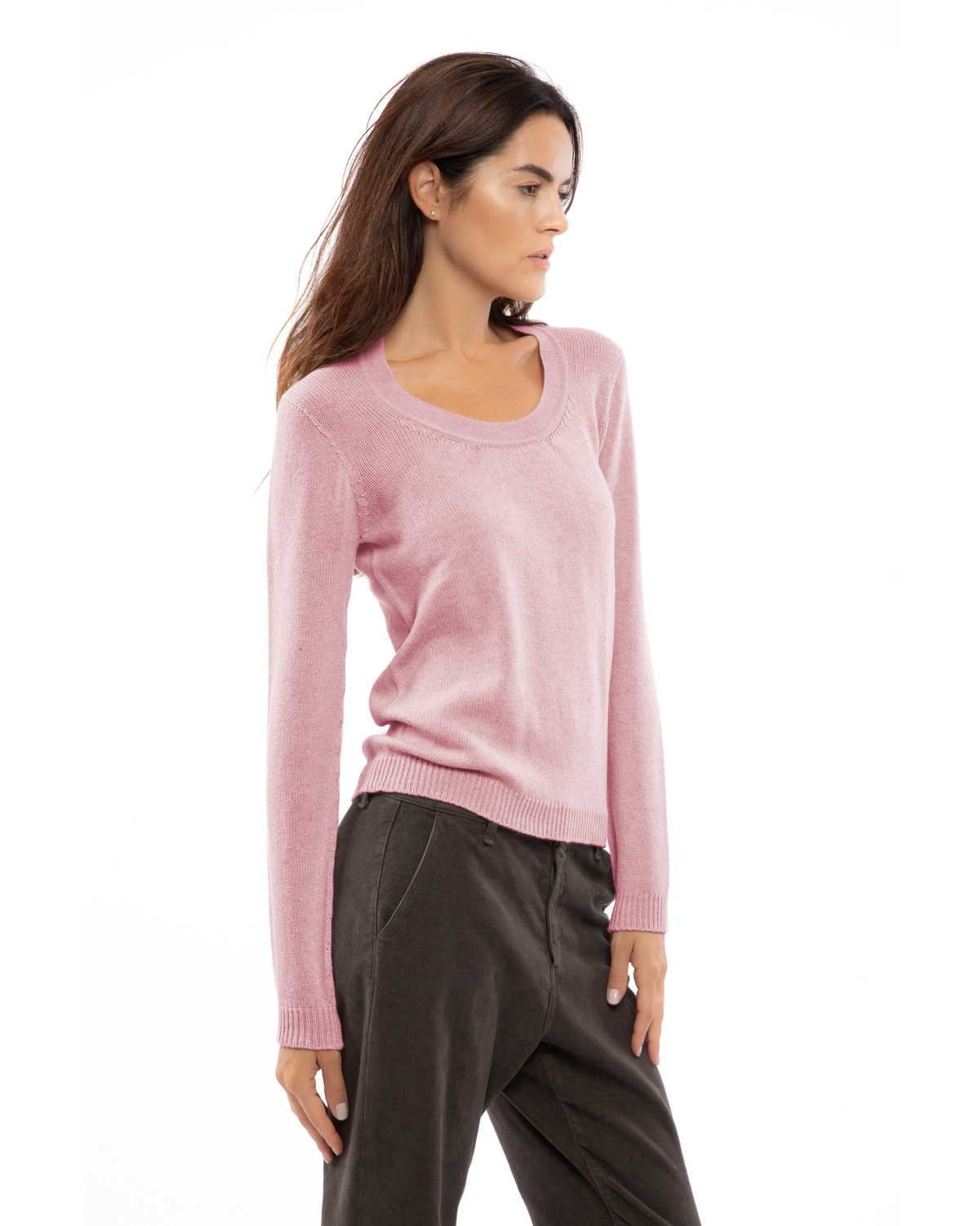 Women's Ultra-Light Pure Cashmere Scoop Neck Baby Pink — view 3