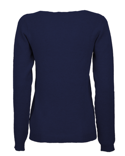Cashmere scoop-neck sweater in blue, back view