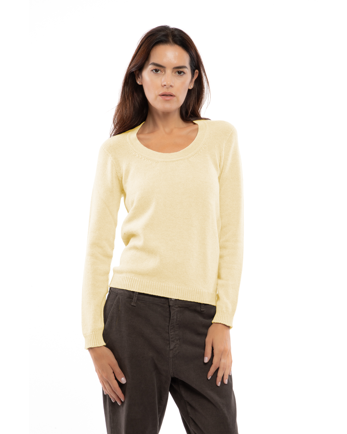 Women's Ultra-Light Pure Cashmere Scoop Neck Butter Yellow — view 1