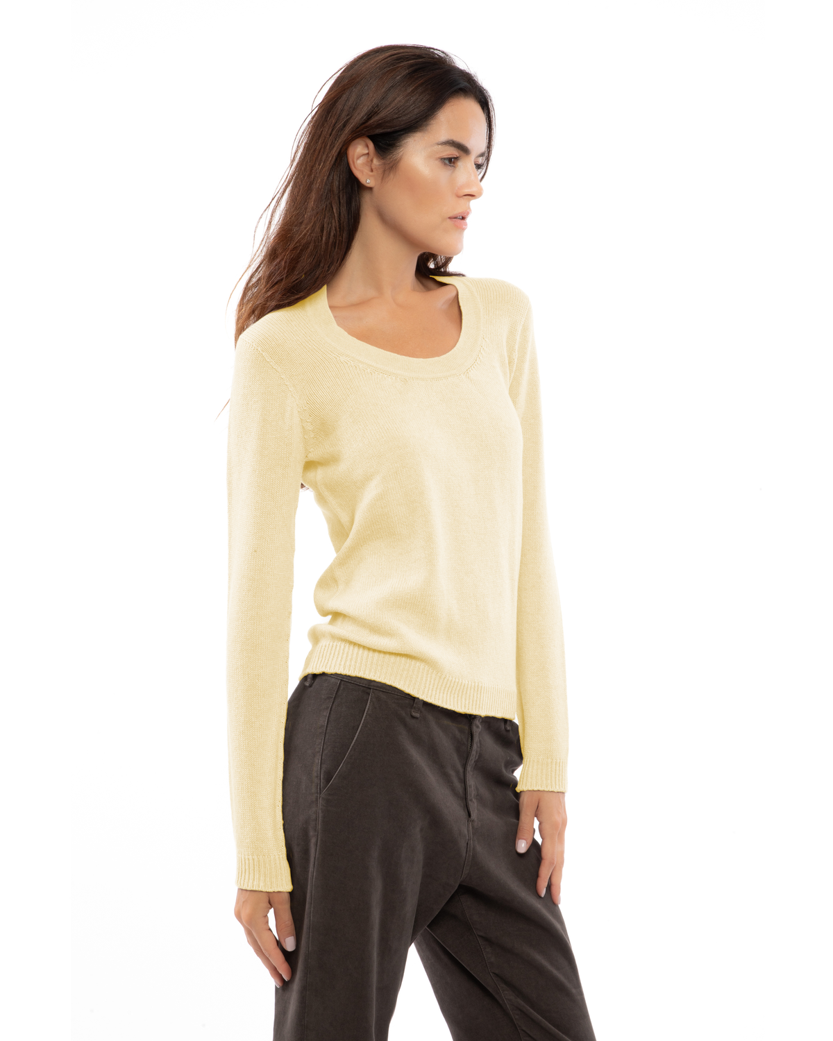 Women's Ultra-Light Pure Cashmere Scoop Neck Butter Yellow — view 3
