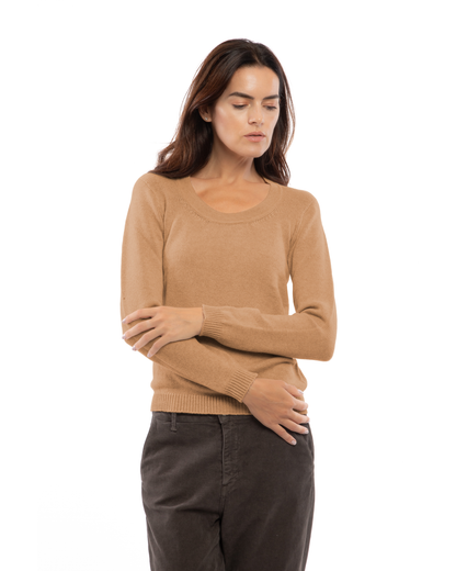 Women's Ultra-Light Pure Cashmere Scoop Neck Camel — view 1