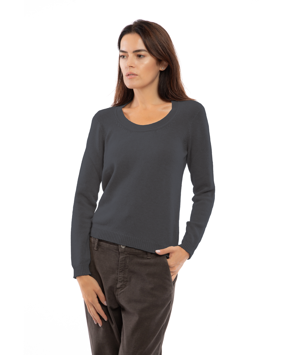 Women's Ultra-Light Pure Cashmere Scoop Neck Charcoal — view 1