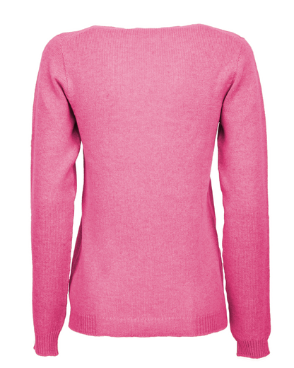 Back view of the fuchsia cashmere scoop-neck sweater
