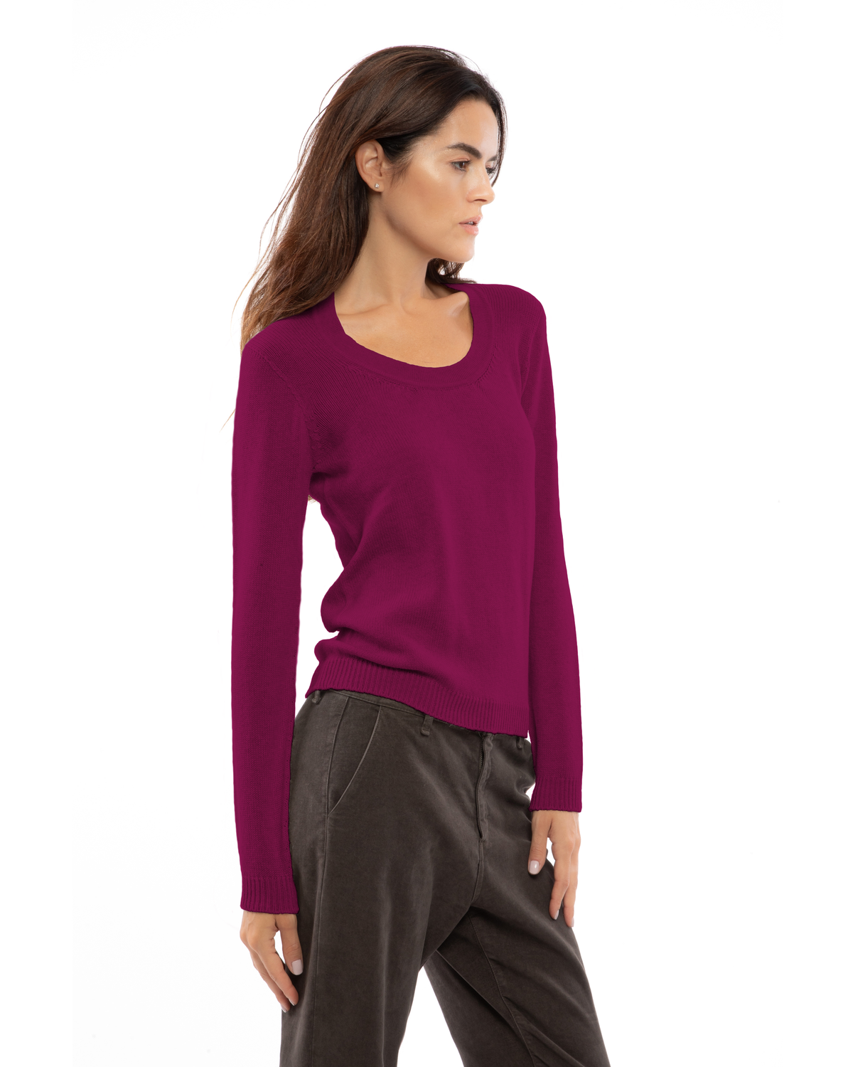 Women's Ultra-Light Pure Cashmere Scoop Neck Magenta — view 3