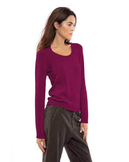 Women's Ultra-Light Pure Cashmere Scoop Neck Magenta — view 3