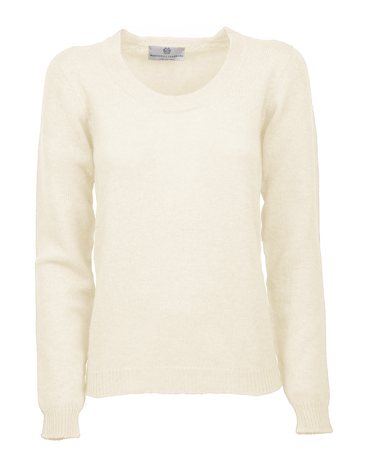 Cashmere scoop-neck sweater in milk white, front view