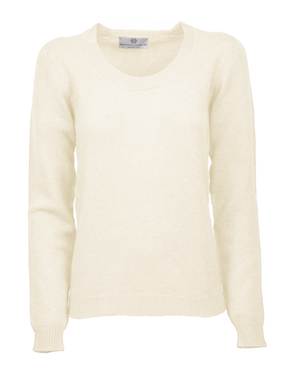 Cashmere scoop-neck sweater in milk white, front view