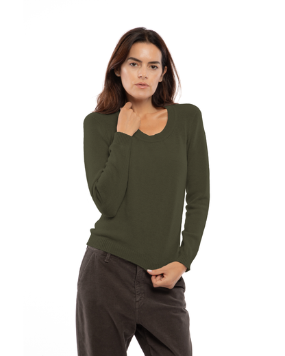 Women's Ultra-Light Pure Cashmere Scoop Neck Olive Green — view 1