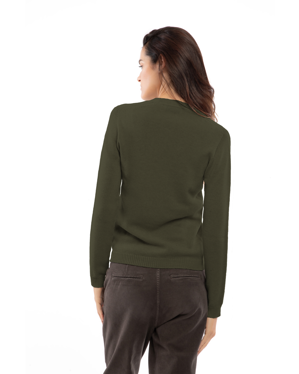 Women's Ultra-Light Pure Cashmere Scoop Neck Olive Green — view 4