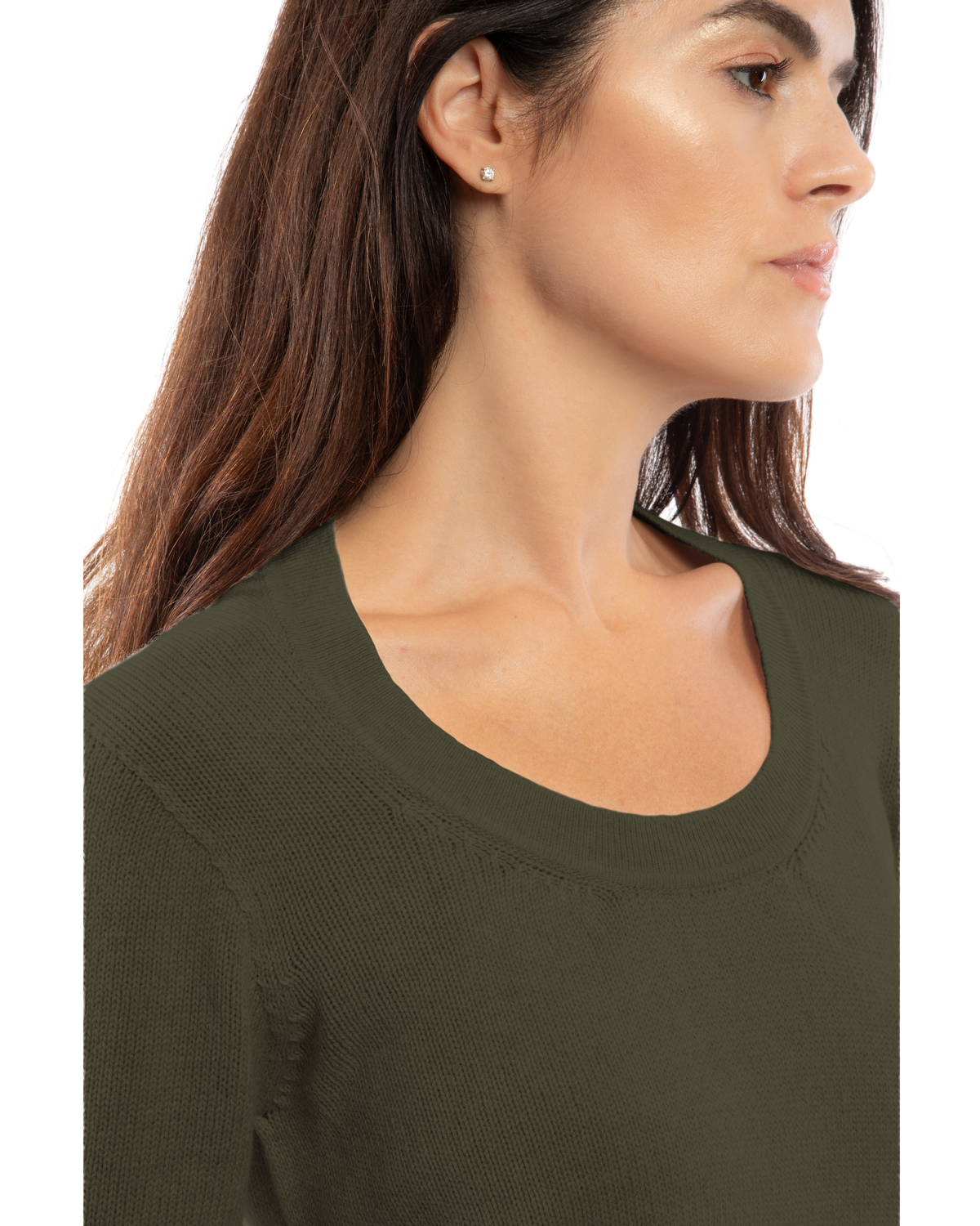 Women's Ultra-Light Pure Cashmere Scoop Neck Olive Green — view 5