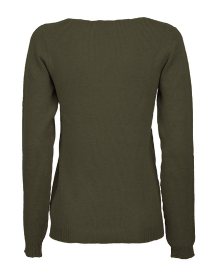 Women's Ultra-Light Pure Cashmere Scoop Neck Olive Green — view B