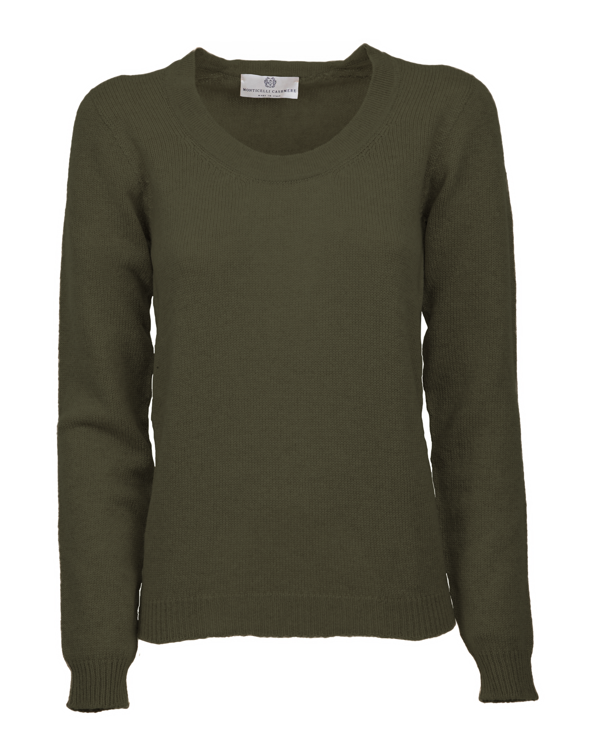 Women's Ultra-Light Pure Cashmere Scoop Neck Olive Green — view F