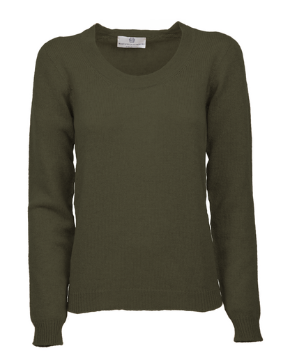 Women's Ultra-Light Pure Cashmere Scoop Neck Olive Green — view F
