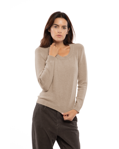 Women's Ultra-Light Pure Cashmere Scoop Neck Taupe — view 1