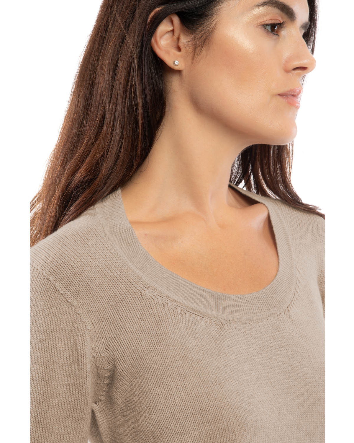 Women's Ultra-Light Pure Cashmere Scoop Neck Taupe — view 5