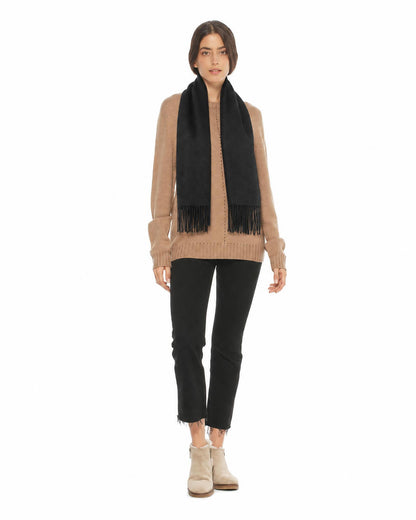 Essential Pure Cashmere Woven Scarf With Fringes Black