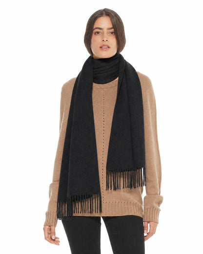 Essential Pure Cashmere Woven Scarf With Fringes Black