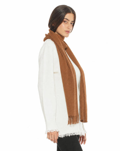 Essential Pure Cashmere Woven Scarf With Fringes Brown